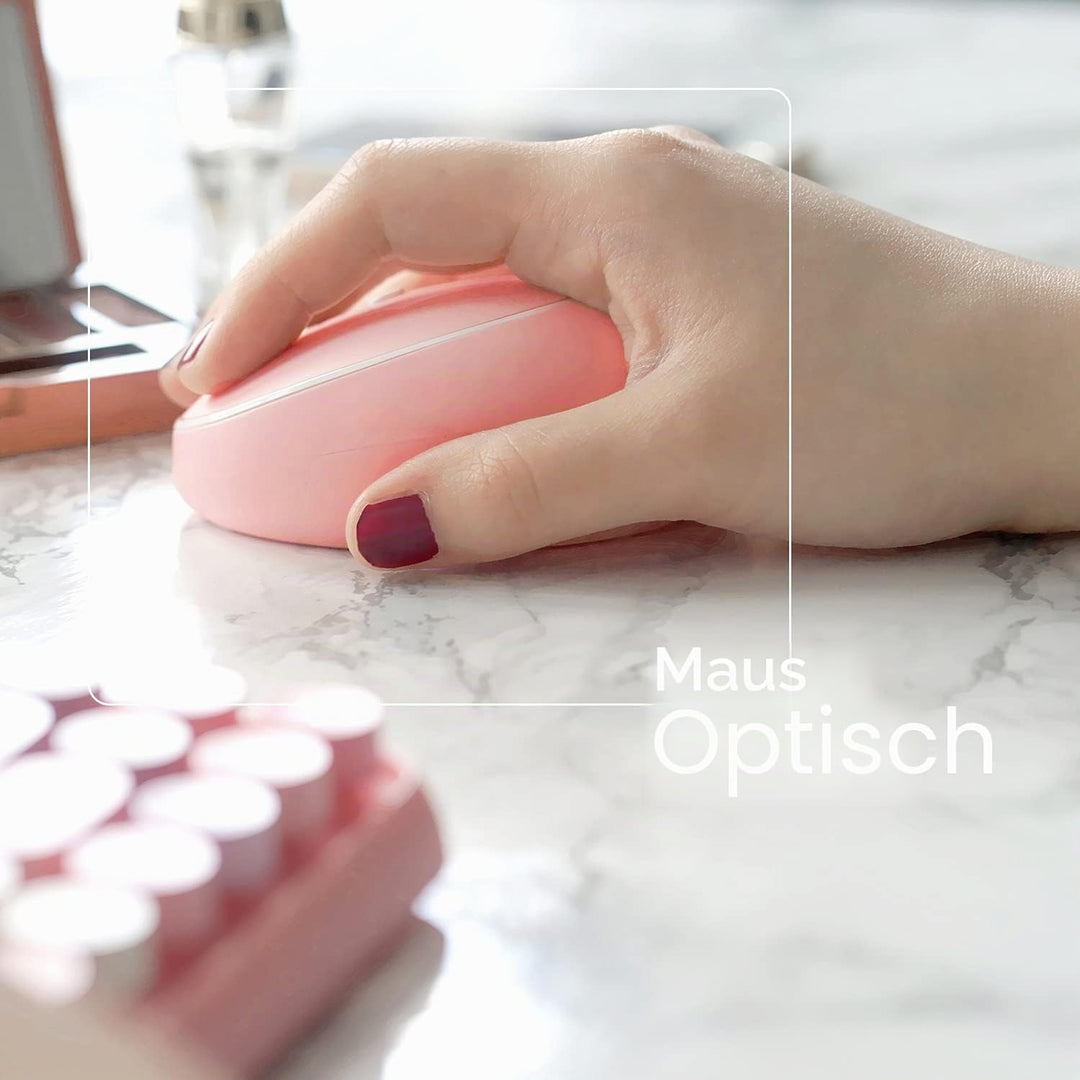 Perixx PERIDUO-713 Set mit Maus und Mini-Tastatur, kabellos, 2,4 GHz, runde Tasten, Retro-Stil, für