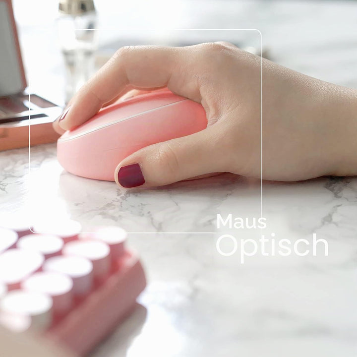 Perixx PERIDUO-713 Set mit Maus und Mini-Tastatur, kabellos, 2,4 GHz, runde Tasten, Retro-Stil, für