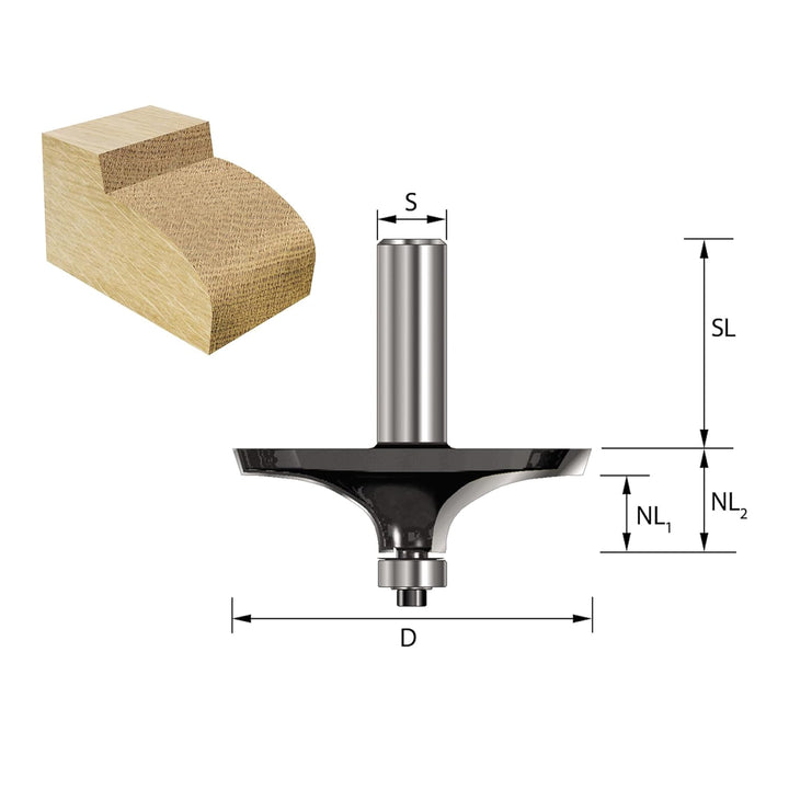 ENT 15660 Formfräser HW, Schaft (S) 8 mm, Durchmesser (D) 30,2 mm, NL1 10,5 mm, NL2 6,5 mm, SL 32 mm