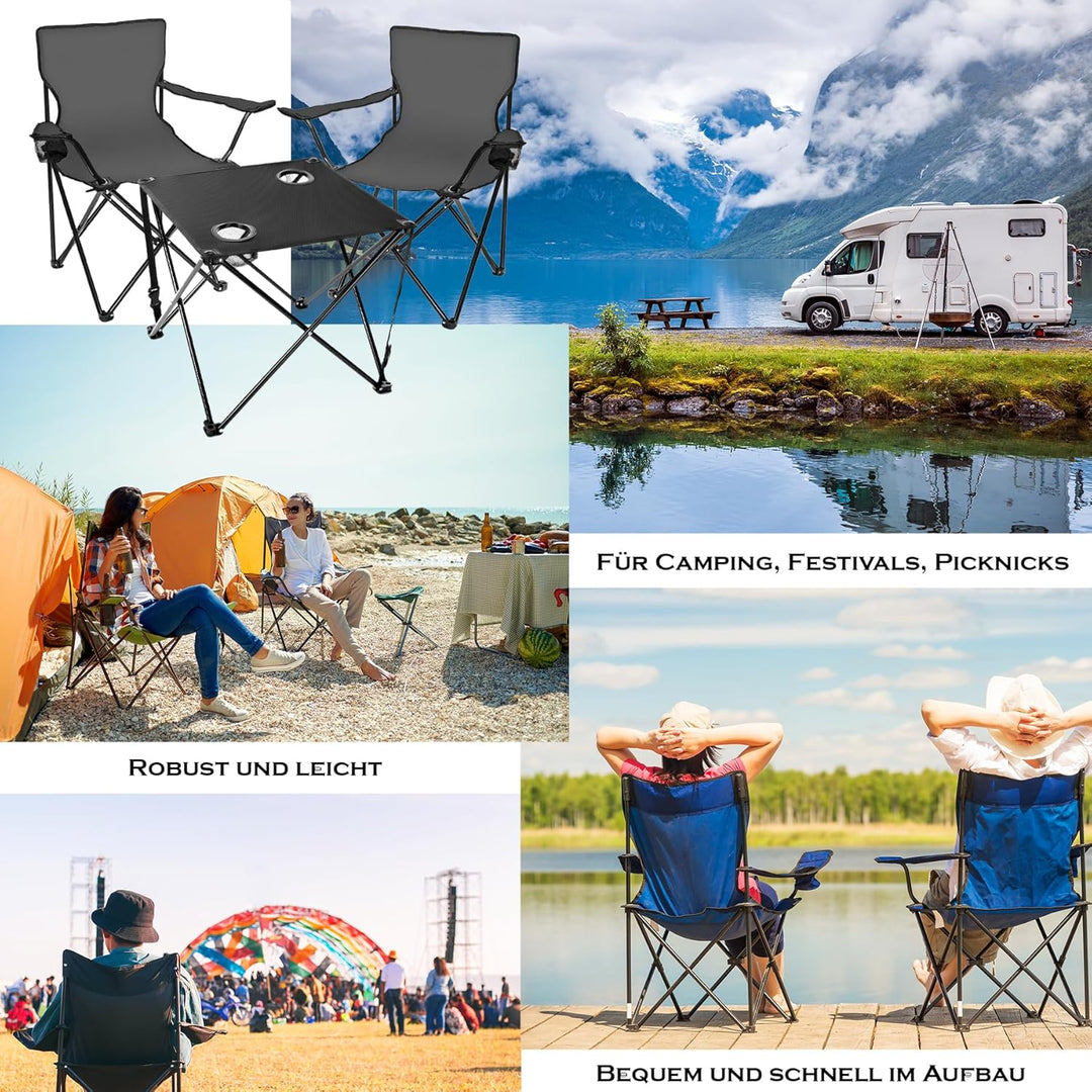BigDean Campingtisch mit Stühlen dunkelgrau - Camping Tisch Stuhl Set Camping Stühle Campingstühle C