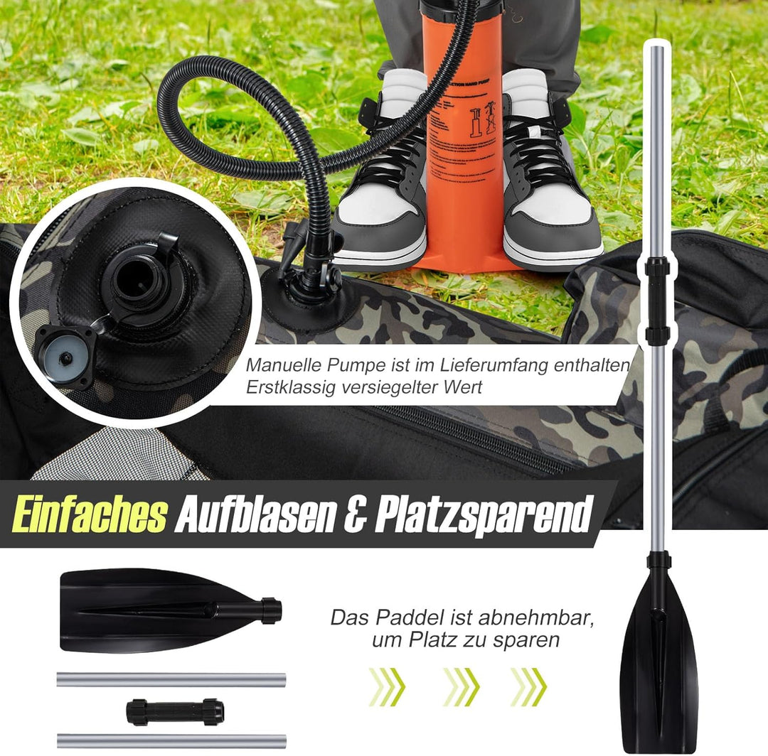 GOPLUS Bellyboot, Belly Boat bis 150 kg belastbar, aufblasbares Schlauchboot zum Angeln mit Alu Padd