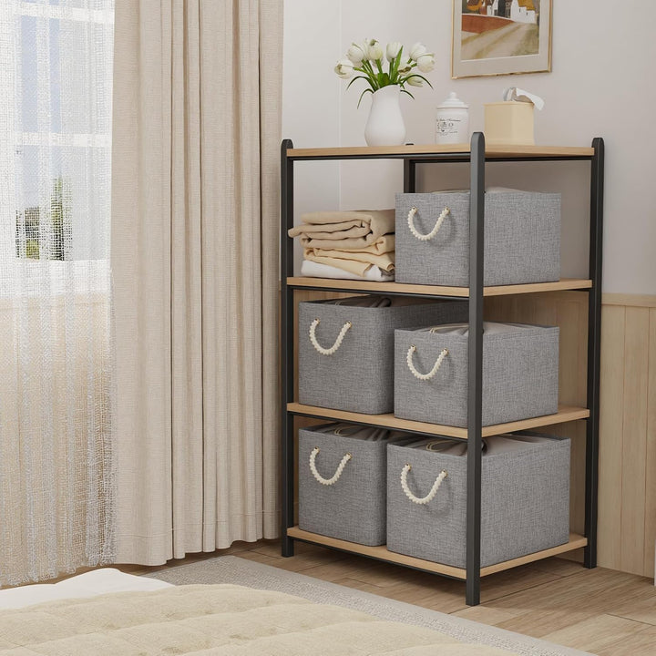 Yawinhe 3er Set Aufbewahrungsbox mit Deckel,Faltboxen aus Stoff mit Kordelzug-Abdeckung und 2 Griffe