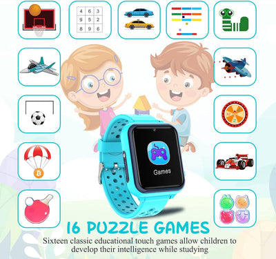 Retysaz Smartwatch Kinder, Spiele, Telefon für Mädchen und Jungen Blau, Blau