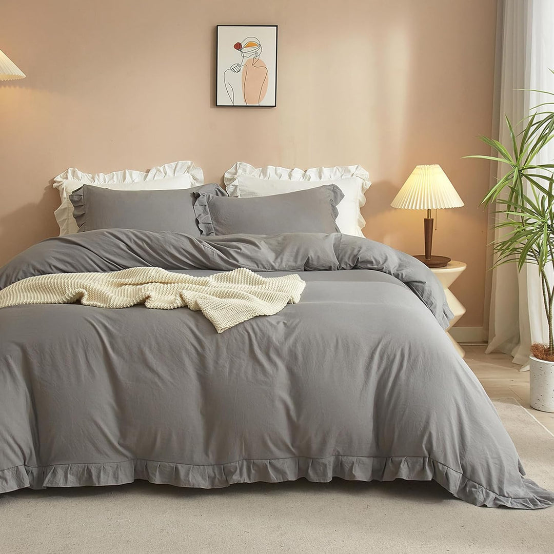 Lanqinglv 2er Pack Kissenbezug Kissenbezüge 40 x 80 cm Grau mit Rüschen Uni Weiche Mikrofaser Kopfki