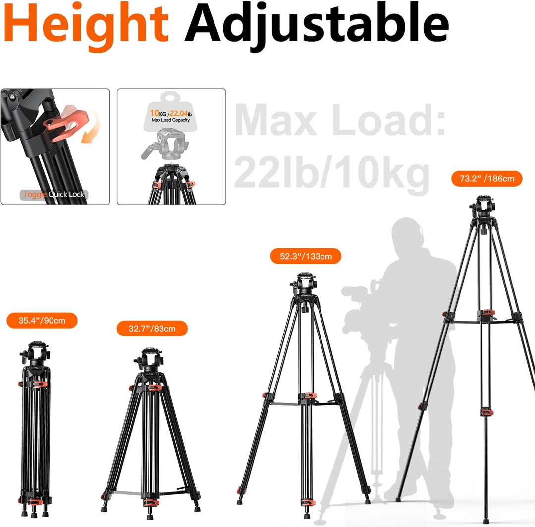 COMAN 186CM Stativ Kamera - Aluminium Mit Camera Tripod 360° Flexibles Schwenken & +90°/-70° Neigen,