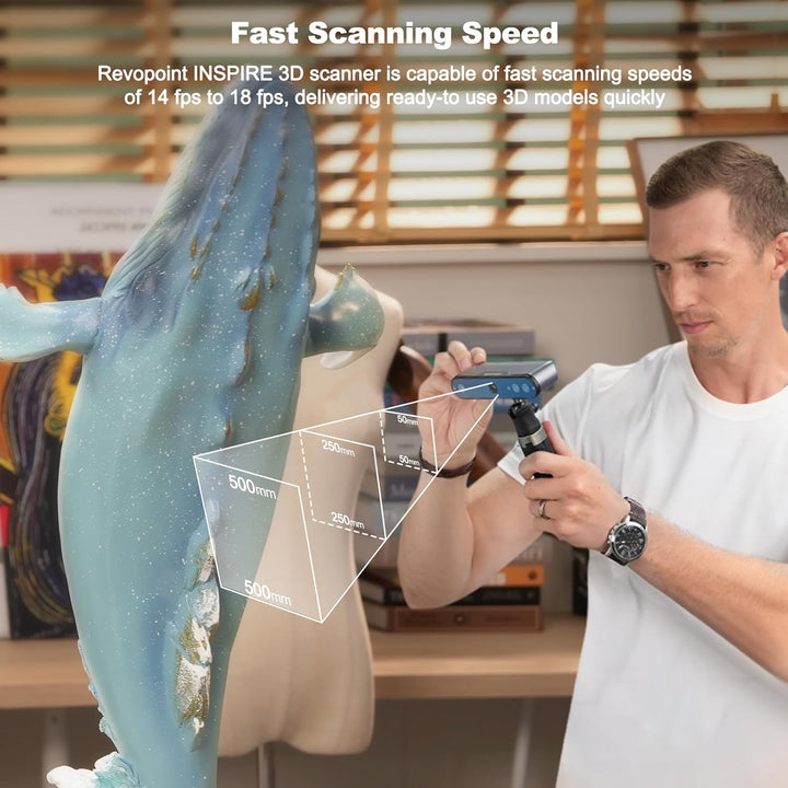 Revopoint Inspire 3D Scanner für 3D-Druck, 0,2 mm Genauigkeit, 18FPS Scangeschwindigkeit Tragbarer 3