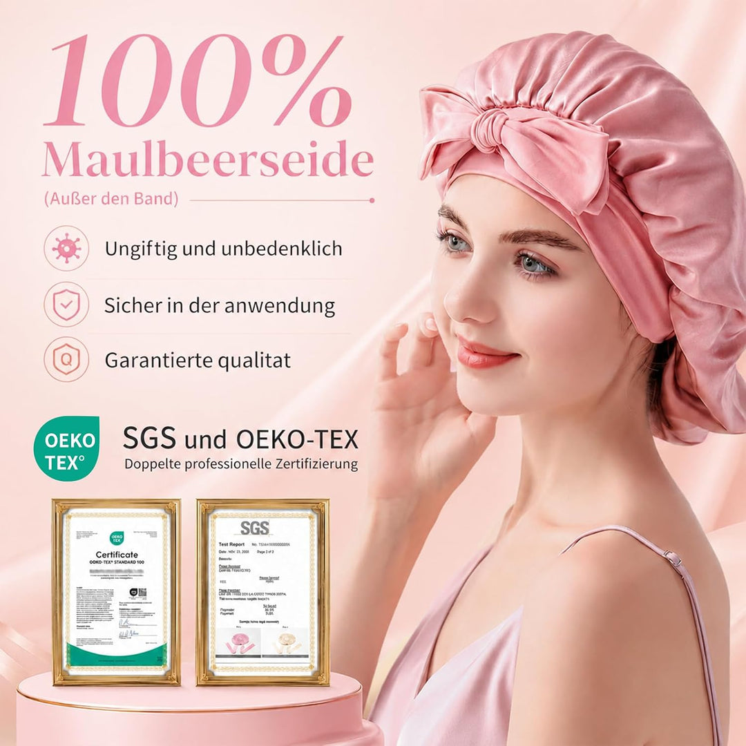 Seidenhaube zum Schlafen, 100% Maulbeerseide Haarhaube, 22 Momme Doppellagig Beidseitig Nutzbar, Sch