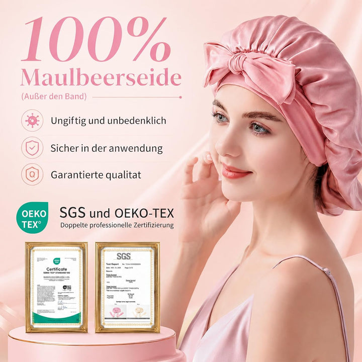 Seidenhaube zum Schlafen, 100% Maulbeerseide Haarhaube, 22 Momme Doppellagig Beidseitig Nutzbar, Sch