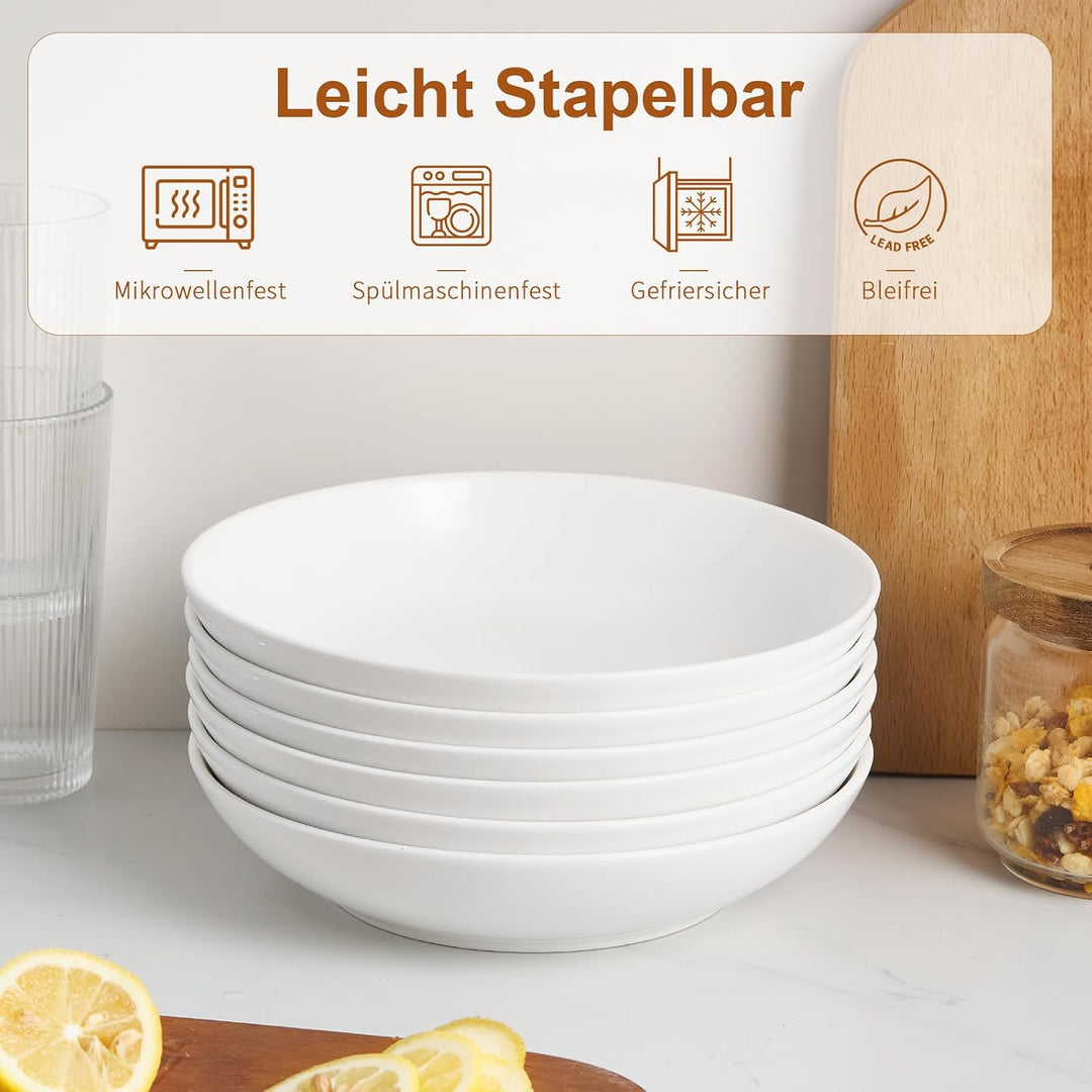 6 Stück Pastateller, 1100ml Porzellan Suppenschalen Salatteller, 36oz | Grosse Suppenteller für Past
