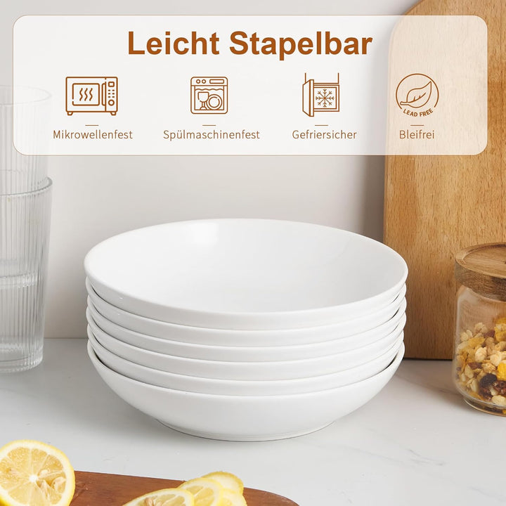 6 Stück Pastateller, 1100ml Porzellan Suppenschalen Salatteller, 36oz | Grosse Suppenteller für Past