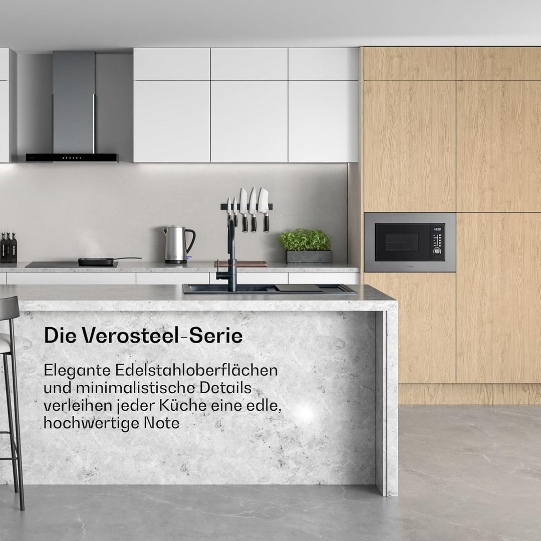Klarstein Verosteel Einbaumikrowelle 60 cm mit Grill – 20L, 700W Mikrowelle & 800W Grill, 8 Programm