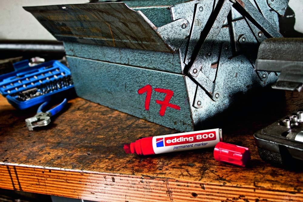 edding 800 Permanentmarker - rot - 5 Stifte - Keil-Spitze 4-12 mm - für breite Markierungen - wasser