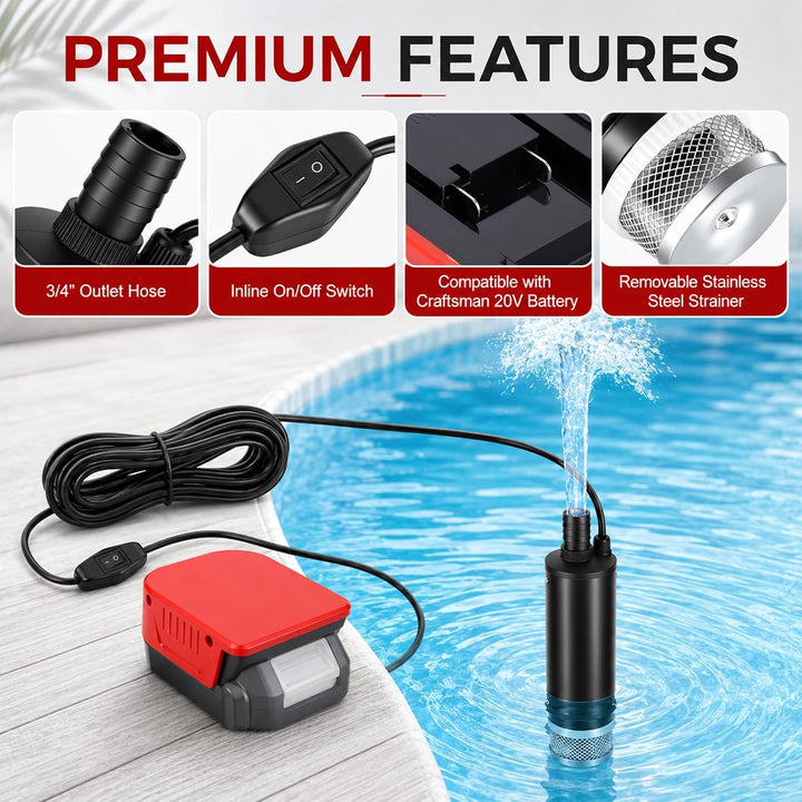 Wasserpumpe für Einhell 18V Akku, Tauchpumpe 30L/Min mit 4.14m-Kabel, Pool | Schmutzwasserpumpe, Sau