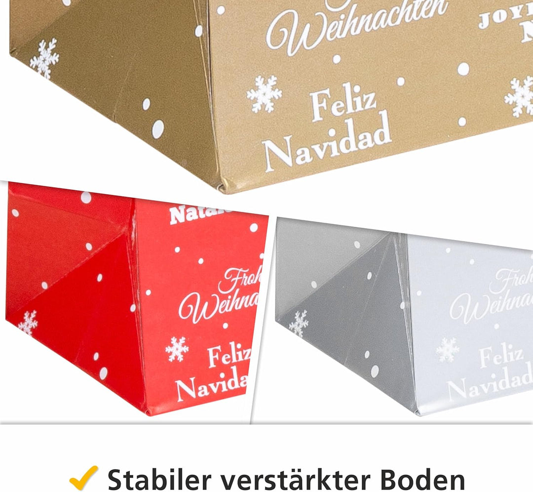 HEKU Geschenktaschen-Set, Glitter 'Merry X-Mas' Design I 24 Stück in 3 Farben (Rot, Gold, Silber) I