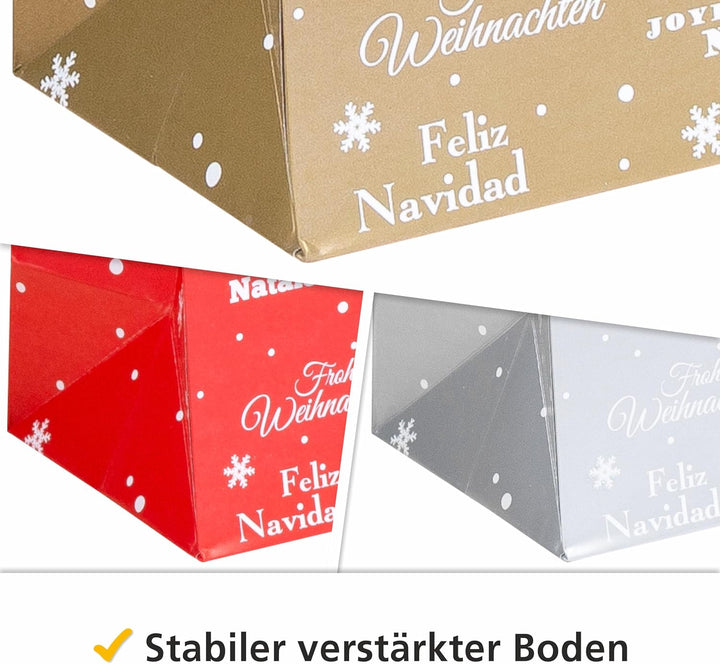 HEKU Geschenktaschen-Set, Glitter 'Merry X-Mas' Design I 24 Stück in 3 Farben (Rot, Gold, Silber) I