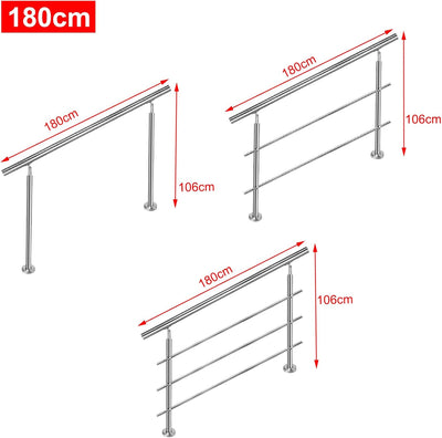 Aufun Edelstahl Handlauf 180cm Treppengeländer Innen und Aussen mit 2 Pfosten für Treppen, Brüstung,