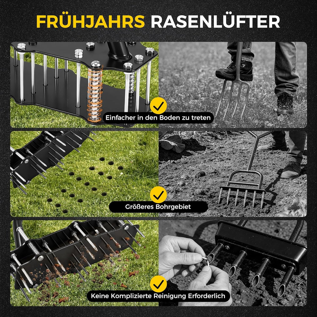 Rasenbelüfter mit 15 Zinken, Aerifizierer Manuelle Vertikutierung, Bodenbelüfter für Rasen, Spike Me