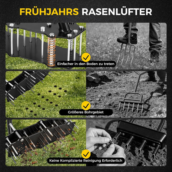 Rasenbelüfter mit 15 Zinken, Aerifizierer Manuelle Vertikutierung, Bodenbelüfter für Rasen, Spike Me