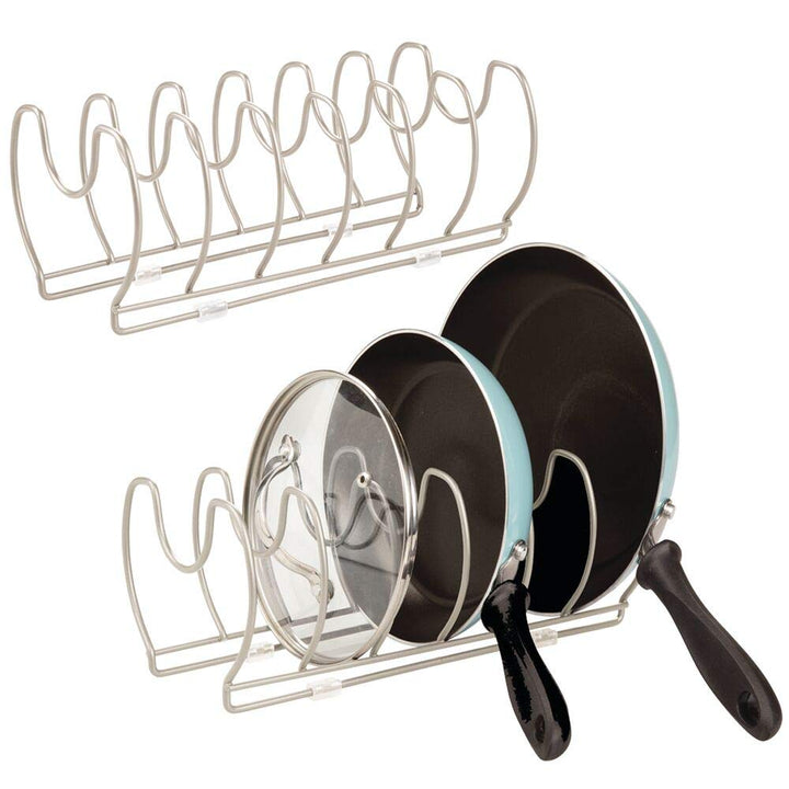 mDesign 2er-Set Geschirrablage für Kochtöpfe, Deckel und Pfannen – kompakter Topfdeckelhalter aus Me