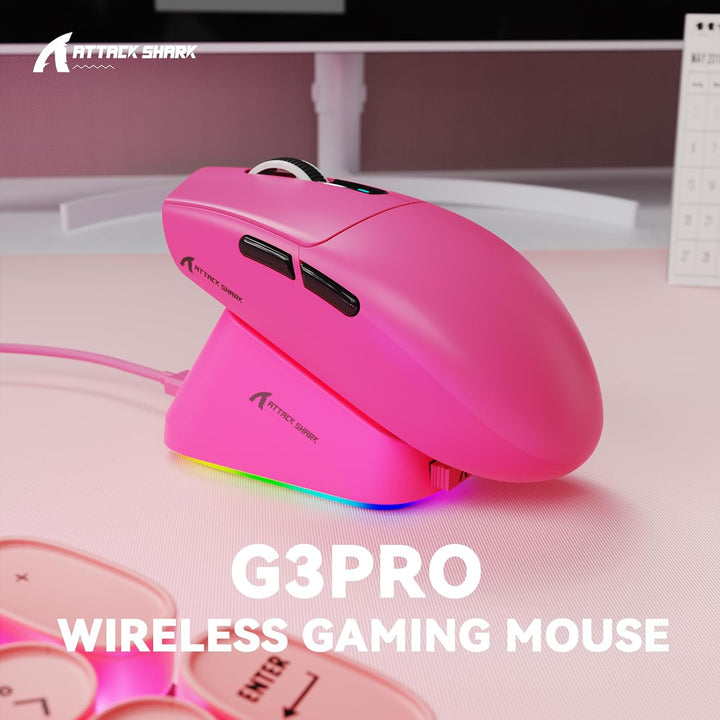 MAMBASNAKE x ATTACK SHARK G3PRO Gaming-Maus mit Magnetischer Ladestation, BT/2.4G Wireless/Kabel, Pi