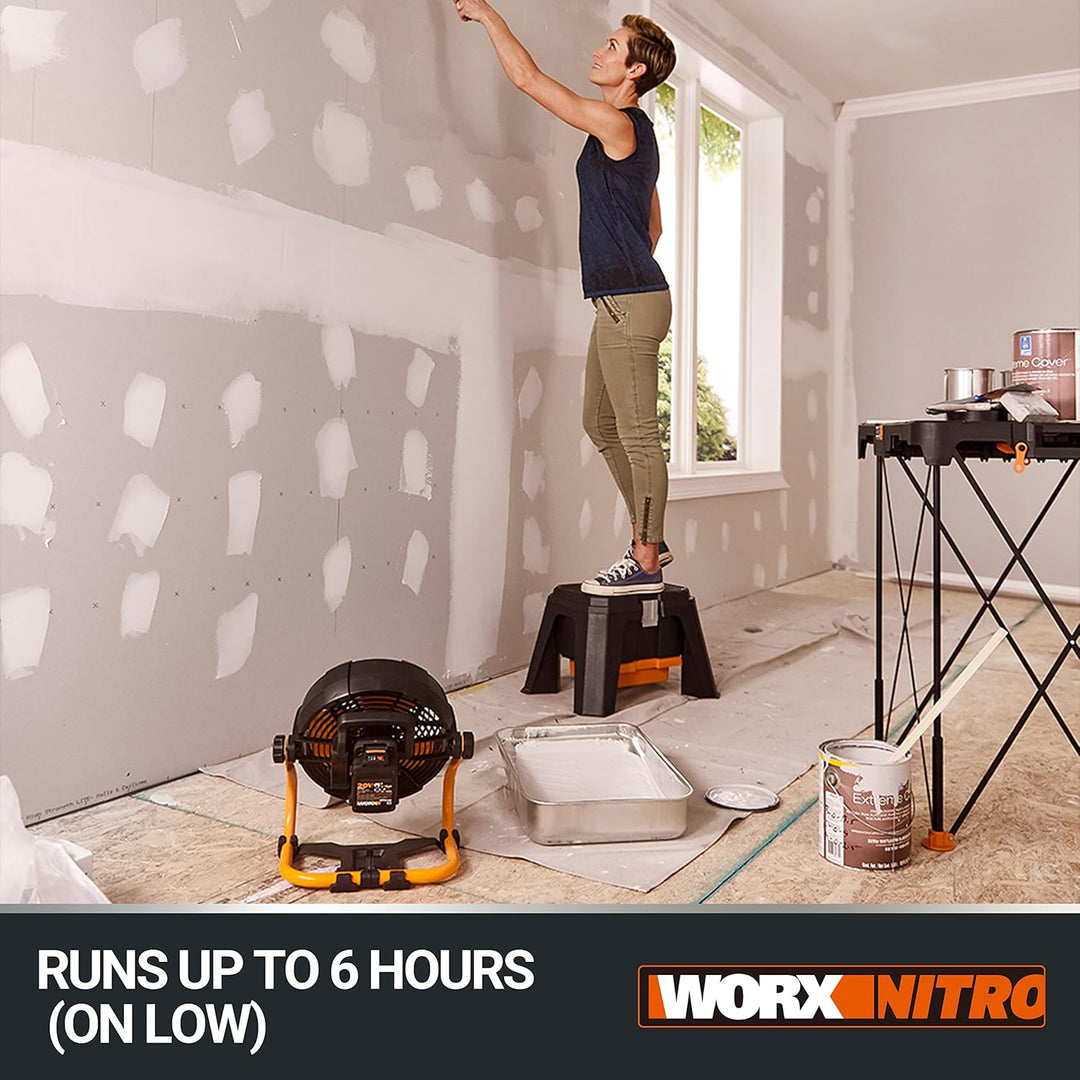 WORX NITRO 18V (20V MAX) Akku-Baustellenlüfter WX095, PowerShare, max. 6 Stunden Betriebszeit, 2 Ges