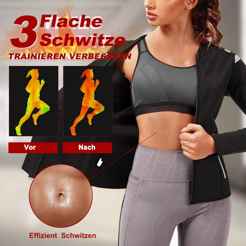 Bingrong Damen Sauna Effekt Anzug Taille Waist Trainer Fitness Lange Ärmel Neopren Shirt Abnehmen Tr