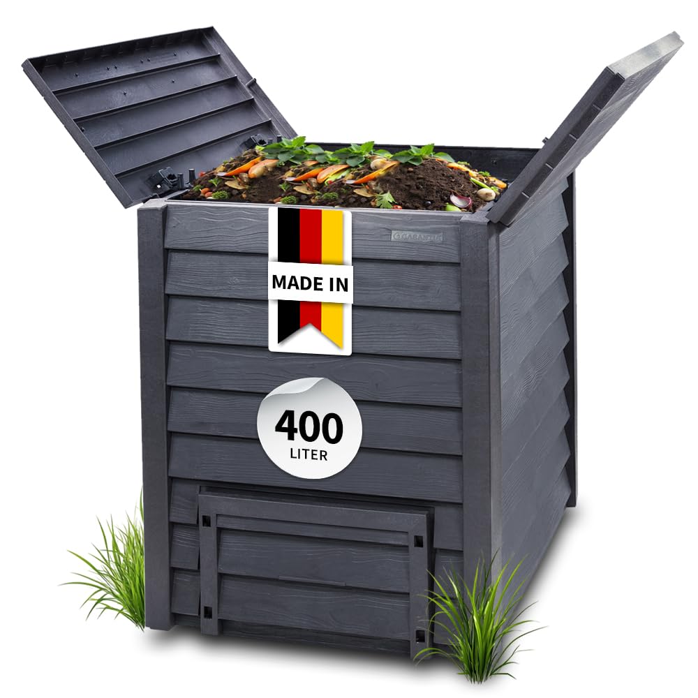 GARANTIA Thermo-Wood Komposter 400 Liter anthrazit-braun - Komposter Garten, Schnellkomposter, Abfal