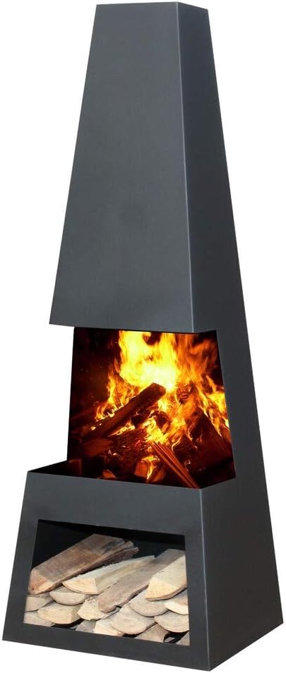 Ben&Camilla Gartenkamin Pular in Schwarzem Stahl 122 x 44 x 37 cm | extra robust & rostfrei | Feuers