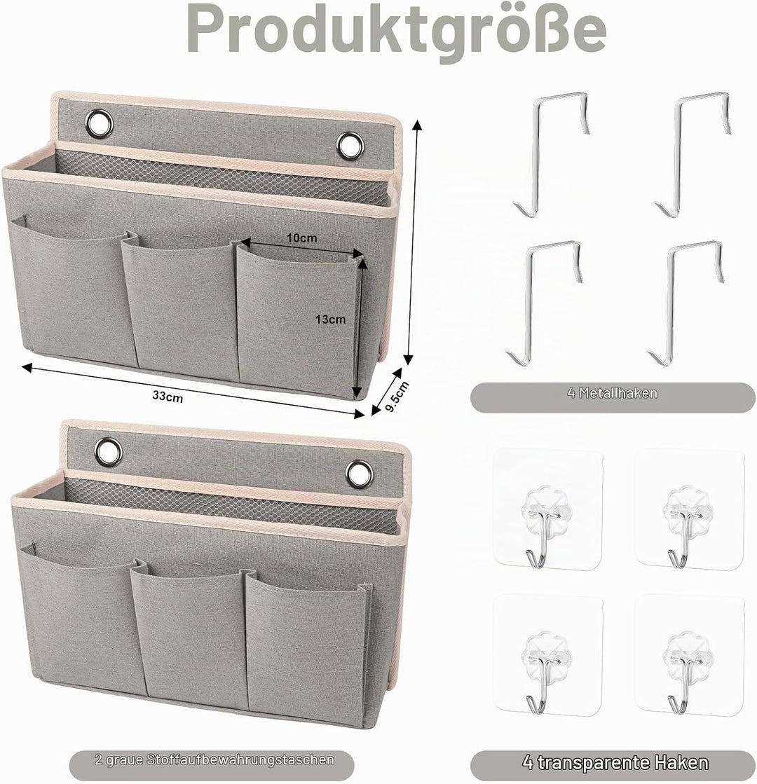 2 Stück Hängeorganizer Wand Organizer mit 8 Haken Aufbewahrung Hängend | Tür Organizer Leinen mit Gr