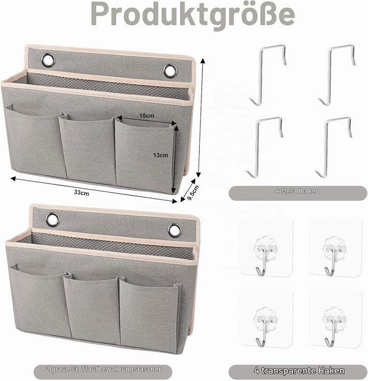 2 Stück Hängeorganizer Wand Organizer mit 8 Haken Aufbewahrung Hängend | Tür Organizer Leinen mit Gr