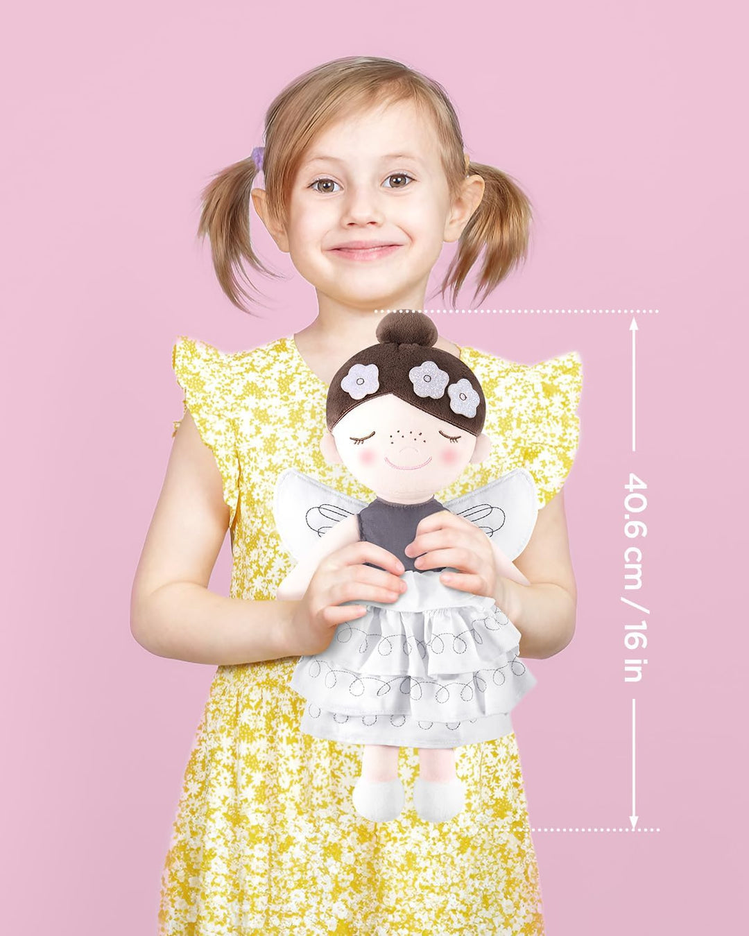 GAGAKU Weiche Stoffpuppe 40cm Schutzengel Puppen, Taufgeschenk für Baby Mädchen mit Flügeln Kuschelt