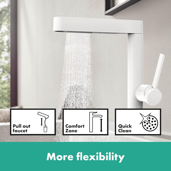 hansgrohe Waschtischarmatur Finoris, Wasserhahn Bad mit Auslauf Höhe 230 mm, mit Push-Open Ablaufgar
