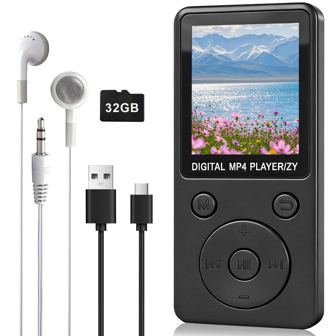 MP3 Player Bluetooth 5.0 32GB mit Lautsprecher, 70 Std Musikplayer Verlustfreier Sound, 1,8 Zoll TFT