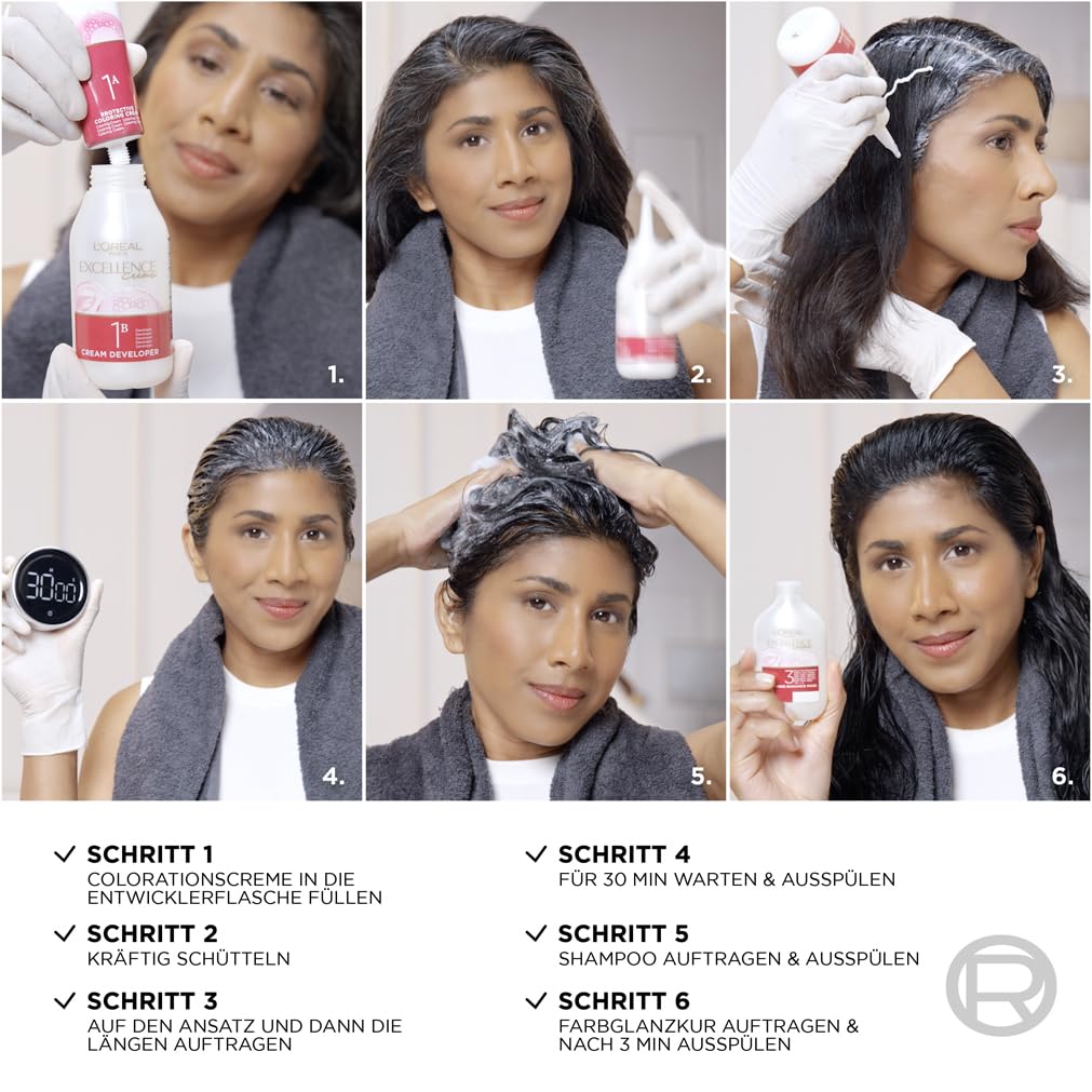 L'Oréal Paris Permanente Haarfarbe, 100% Grauhaarabdeckung, Haarfärbeset mit Coloration, Shampoo und
