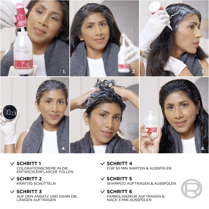 L'Oréal Paris Permanente Haarfarbe, 100% Grauhaarabdeckung, Haarfärbeset mit Coloration, Shampoo und