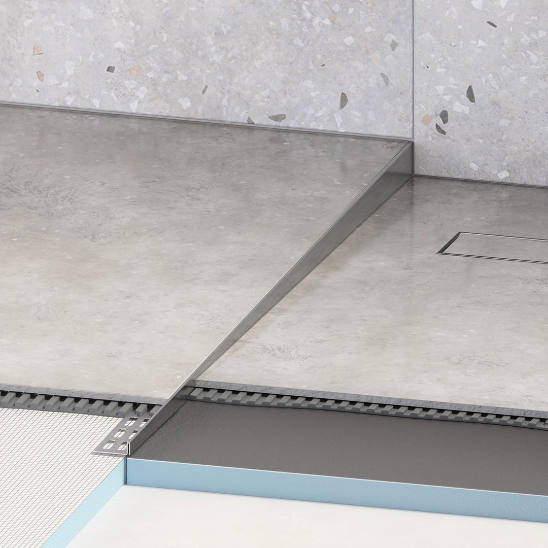 Aquabad Edelstahl Gefälleprofil Clive für begehbare Dusche 120cm, linksversion, Kantenhöhe 14mm 120c