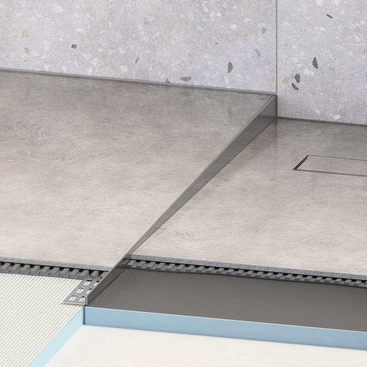 Aquabad Edelstahl Gefälleprofil Clive für begehbare Dusche 160cm, linksversion, Kantenhöhe 10mm 160c