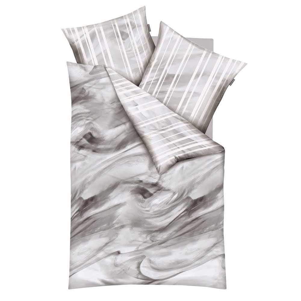 Kaeppel Satin Bettwäsche Gestreift Swirl, 135 x 200 cm + 80 x 80 cm Grau 135x200 cm + 80x80 cm, 135x