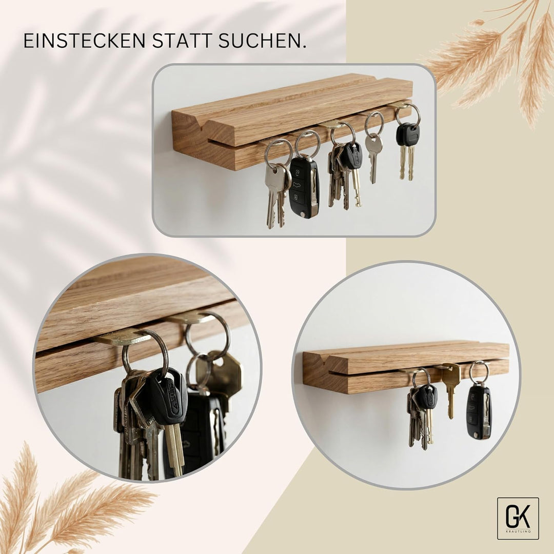GK KRAUTLING | Schlüsselbrett MAGNETISCH aus Holz, modern | Eiche | Schlüssel Organizer | Schlüsselb
