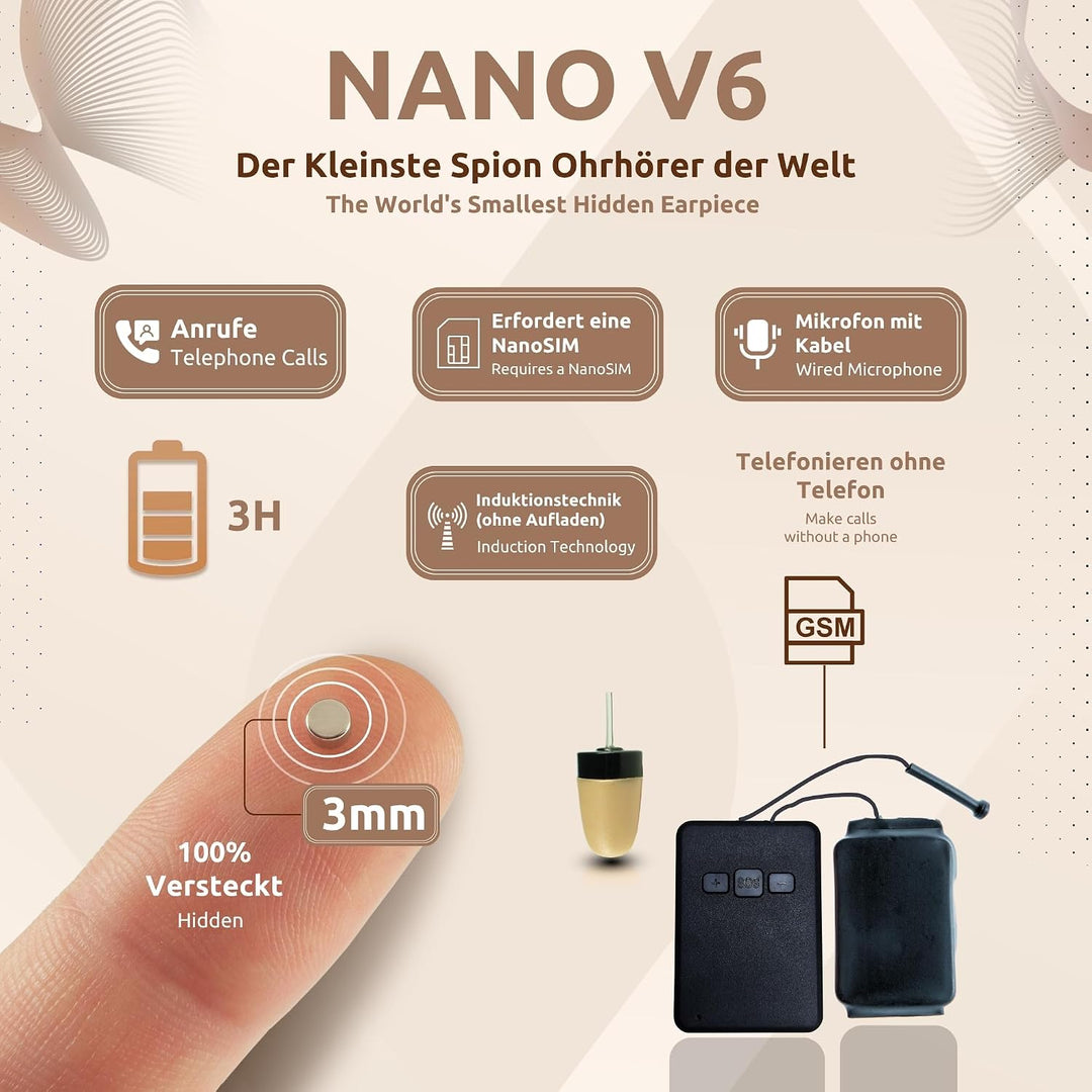 PingaOculto Spion Kopfhörer für Prüfung GSM Mini Nano Unsichtbare Kopfhörer für SIM-Karte mit Mikrof