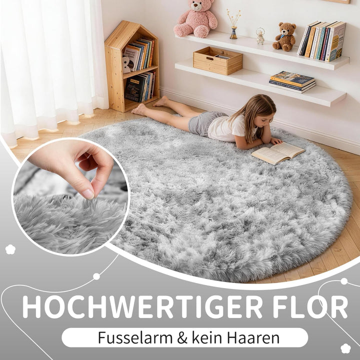 VOFUSHON Teppich Rund Hochflor Teppich Wohnzimmer Teppich Langflor Teppiche für Wohnzimmer flauschig