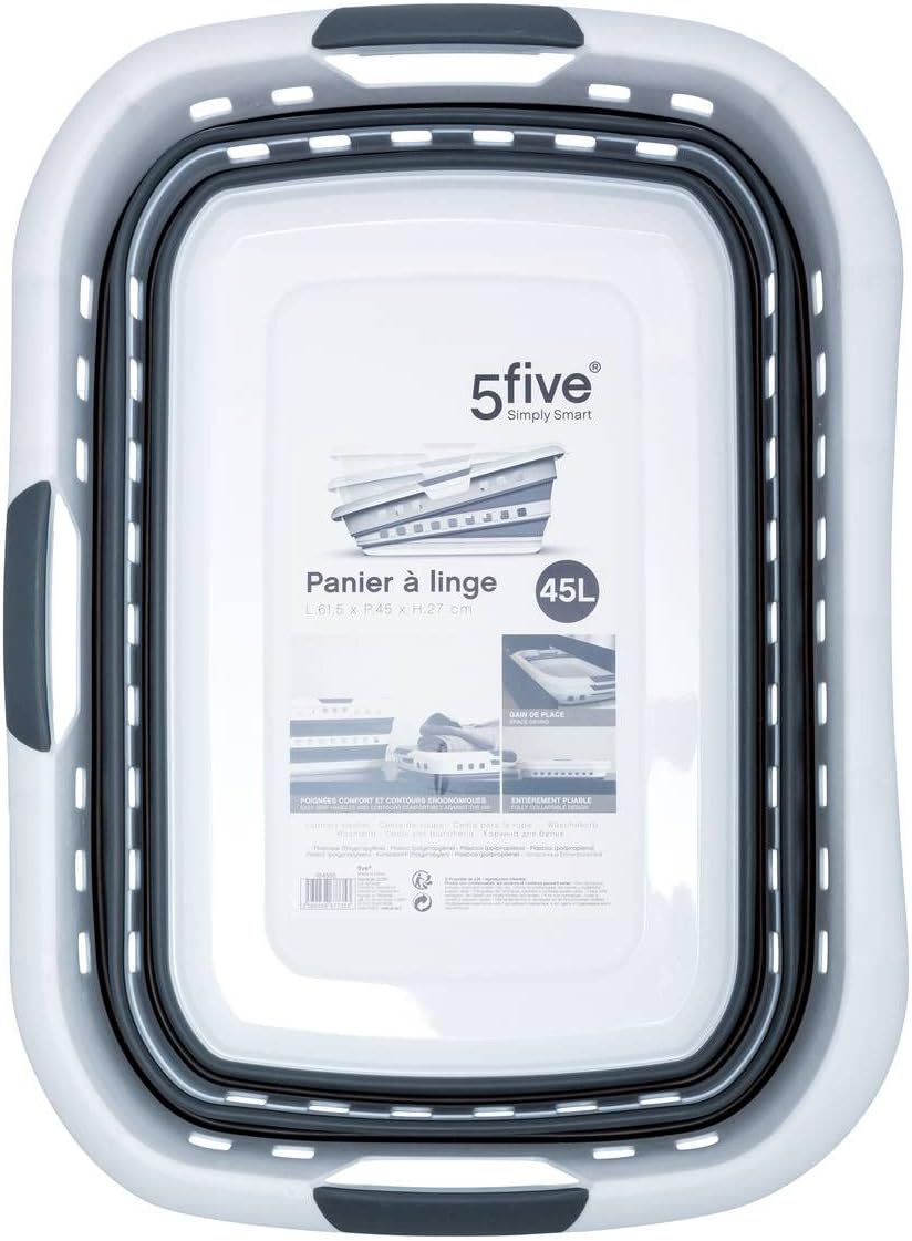 5 five simply smart 5five - faltbarer wäschekorb 45l hugger grau und weiss cm Grau, cm Grau