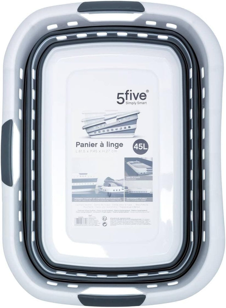 5 five simply smart 5five - faltbarer wäschekorb 45l hugger grau und weiss cm Grau, cm Grau