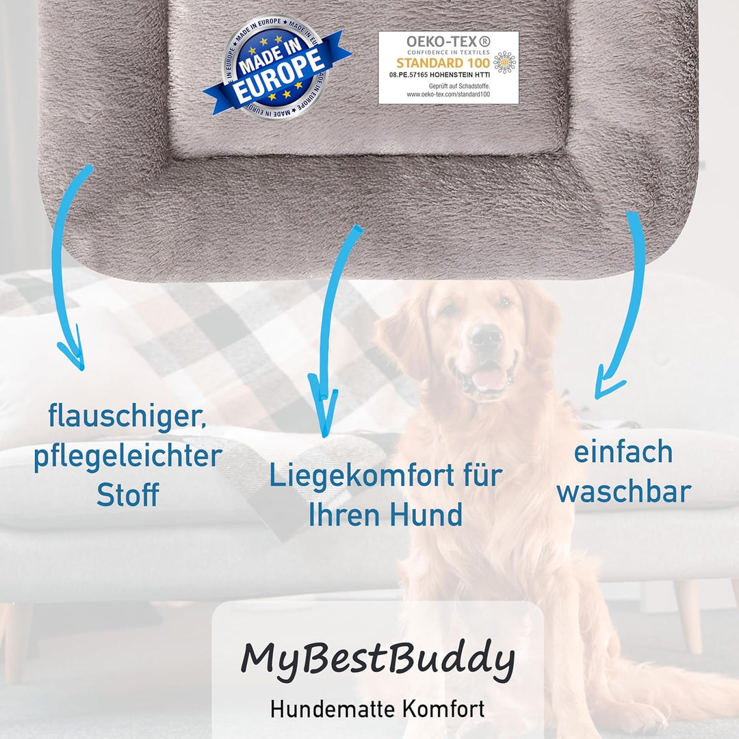 MyBestBuddy Hundekissen Komfort grau 120x80 cm XXL, allergikerfreundlich (100% Polyester), rutschfes