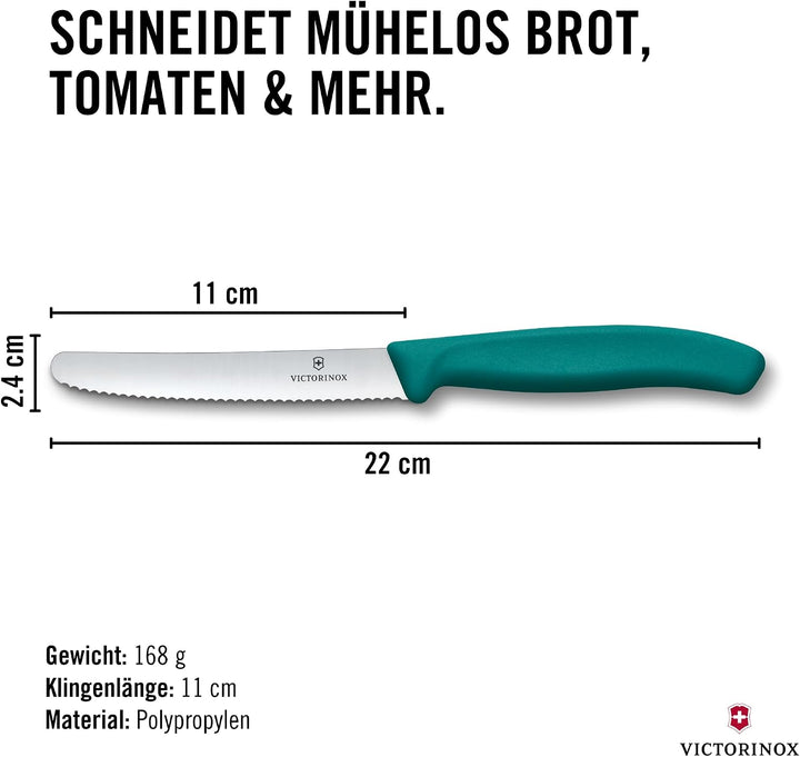 Victorinox Swiss Classic, Frühstücksmesser, Brötchenmesser Set 6teilig, Scharfe Klinge, Wellenschlif