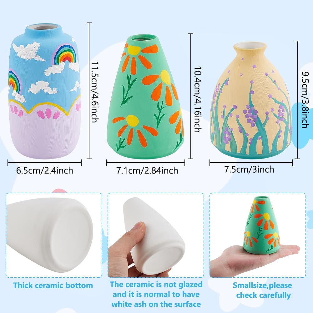 WEBEEDY 3 Set Vase Töpfermalset Für Erwachsene Malen Sie Ihre Eigene Vase Keramikmalset Unbemalte We