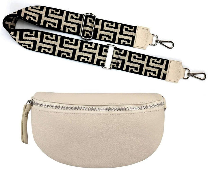 Made in Italy OBC Damen Set Gürteltasche + Schultergurt Leder Crossbody Hüfttasche Bauchtasche Umhän