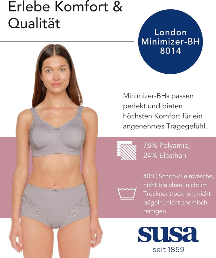 SUSA BH ohne Bügel I Minimizer BH mit seitlich am Cup angebrachter Spitze I Bügelloser BH mit breite