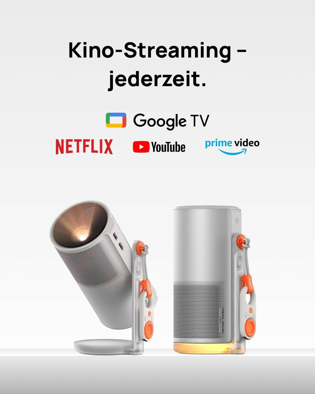 XGIMI MoGo 4 Mini Beamer mit Akku – Smart Outdoor Heimkino mit Google TV & Netflix, 360° Ständer, 2,