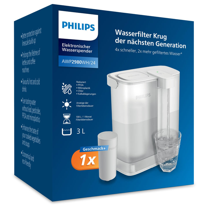 Philips Water Instant Water Filter - 3 l Fassungsvermögen, 1 l/min schneller Durchfluss, wiederaufla